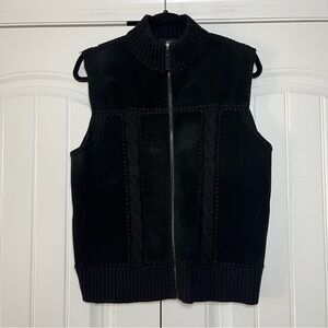Vintage Black Suede Leather Zip Up Sleeveless Vest Size Large Western 90s Y2K